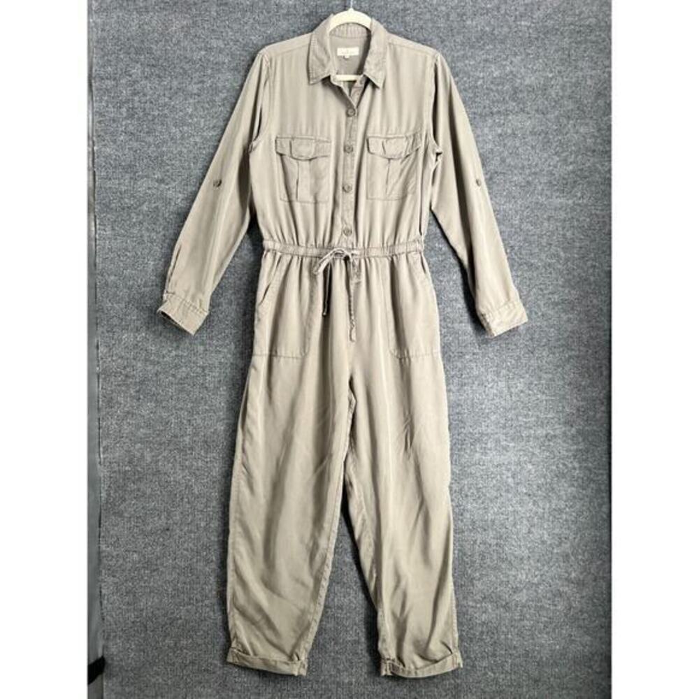 Thread And Supply Womens Jumpsuit Size Large Olive Green Lyocell Roll Tab Sleeve